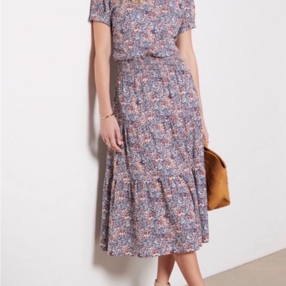 Nation Ltd Martine Midi Dress Floral Tiered Smocked Pima Cotton Dainty Cottage S